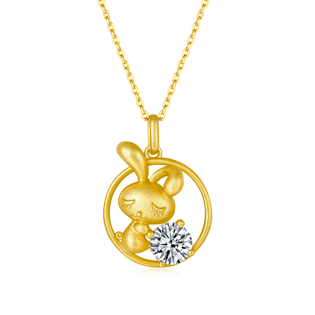 S925 Argent Sterling plaqué or 1ct D Couleur VVS1 Moissanite Lapin Collier 4.8g Chinois