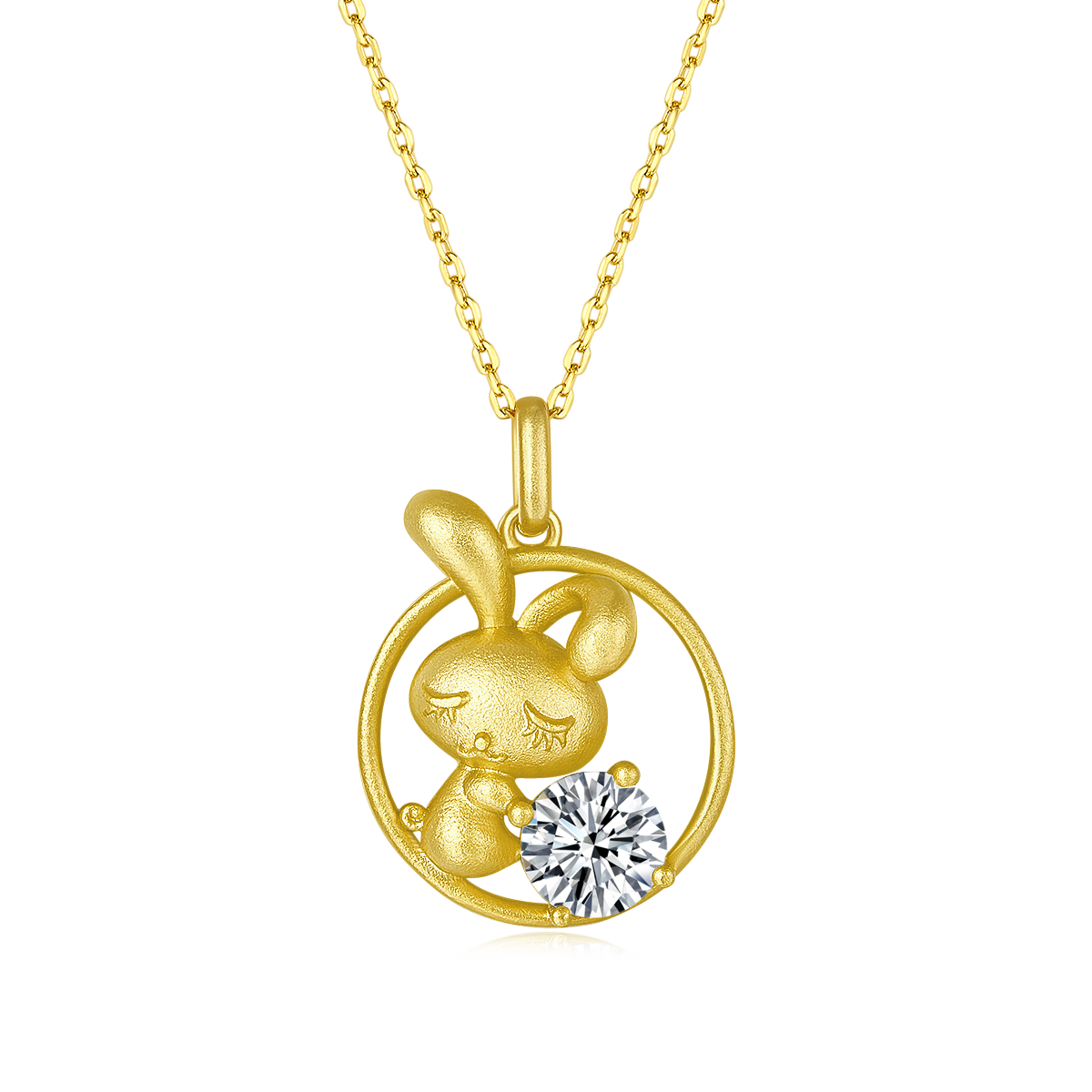 S925 Argent Sterling plaqué or 1ct D Couleur VVS1 Moissanite Lapin Collier 4.8g Chinois