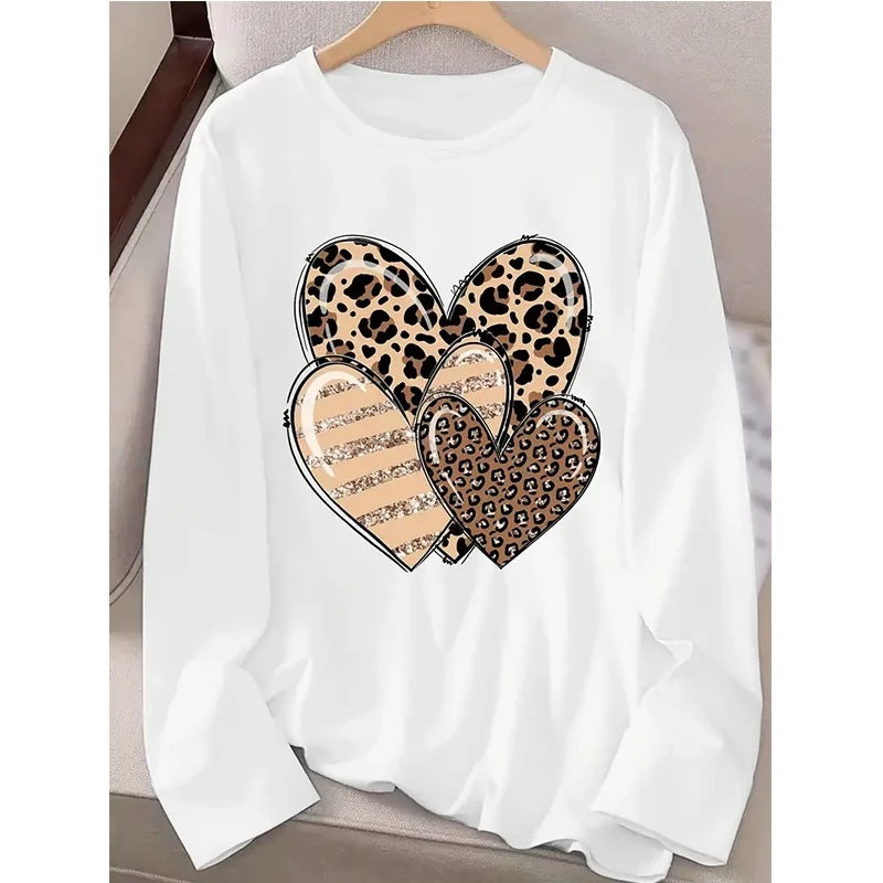T-shirt Léopard imprimé et motif coeur brillant pour femme