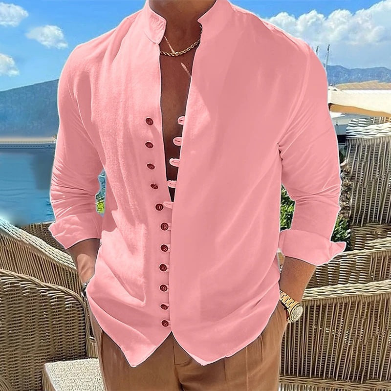 Chemise à manches longues à manches longues en tissu de coton rétro