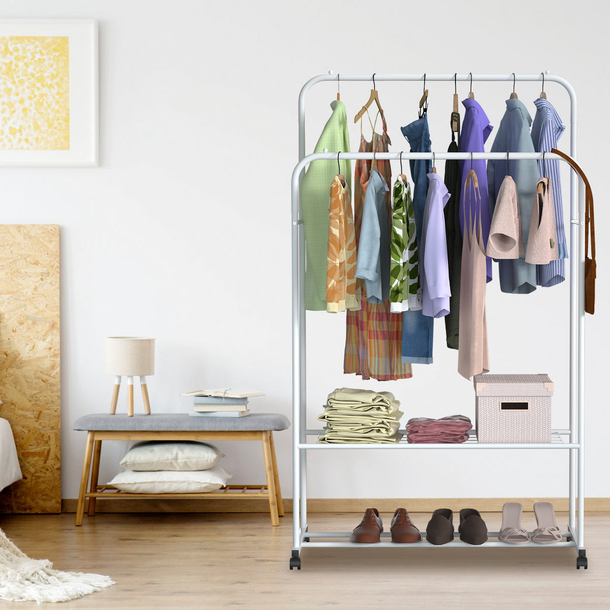 1Pc Vêtements pendaison Rack Vêtements pendaison Rail Oreiller Chaussures Affichage Organisateur Stand Rolling
