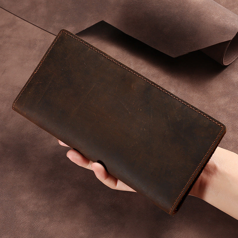 Porte-cartes homme en véritable cuir de cheval long