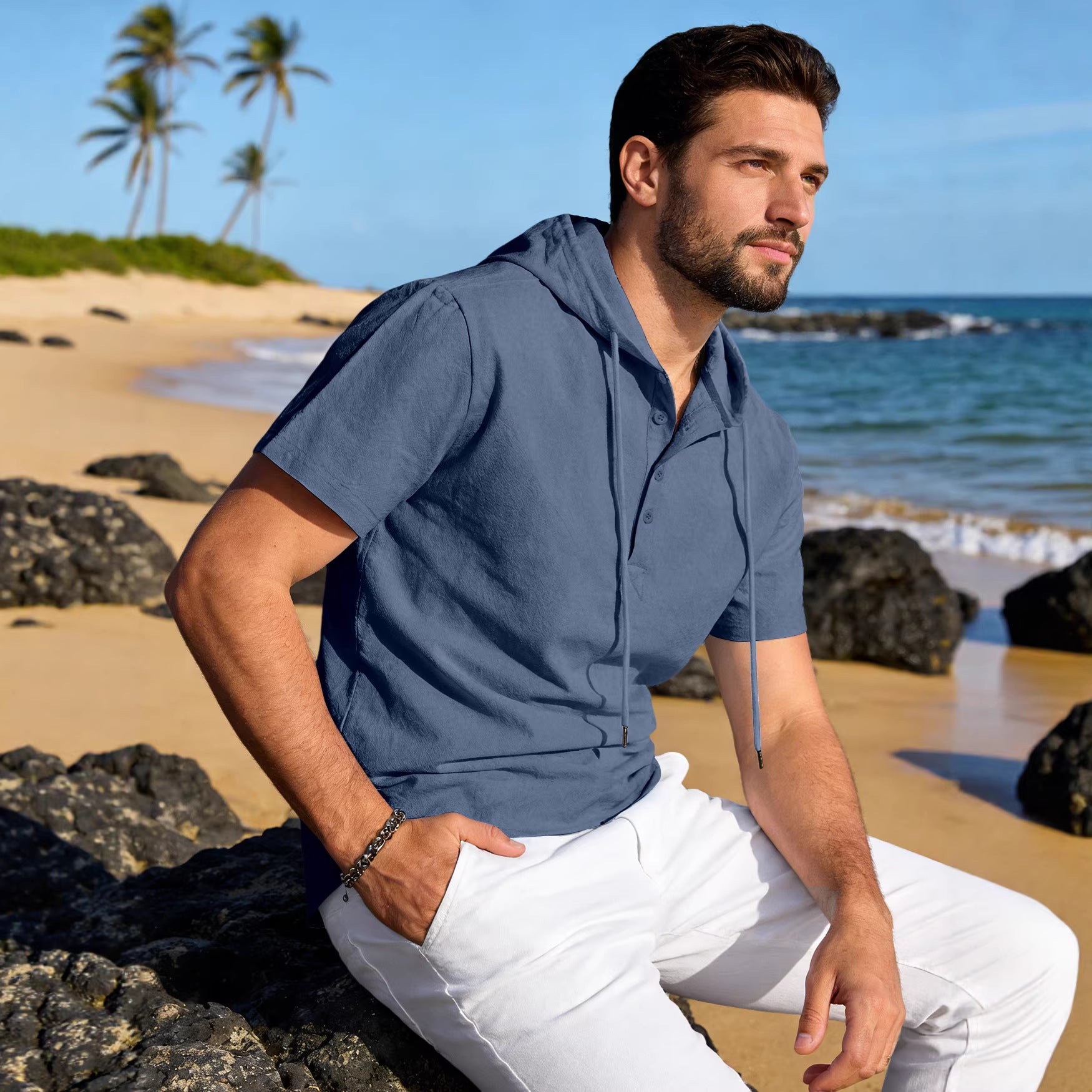T-shirt à capuche manches courtes en coton pour hommes