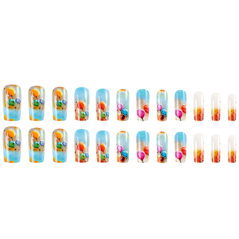 Stickers 24 pièces de style long Coffin Acrylic Nail Art avec 3D Sphérical Ballon Design