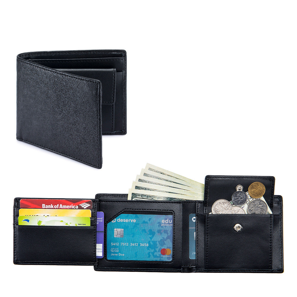 Soft Cowhide Trifold Wallet Homme multifonctionnel