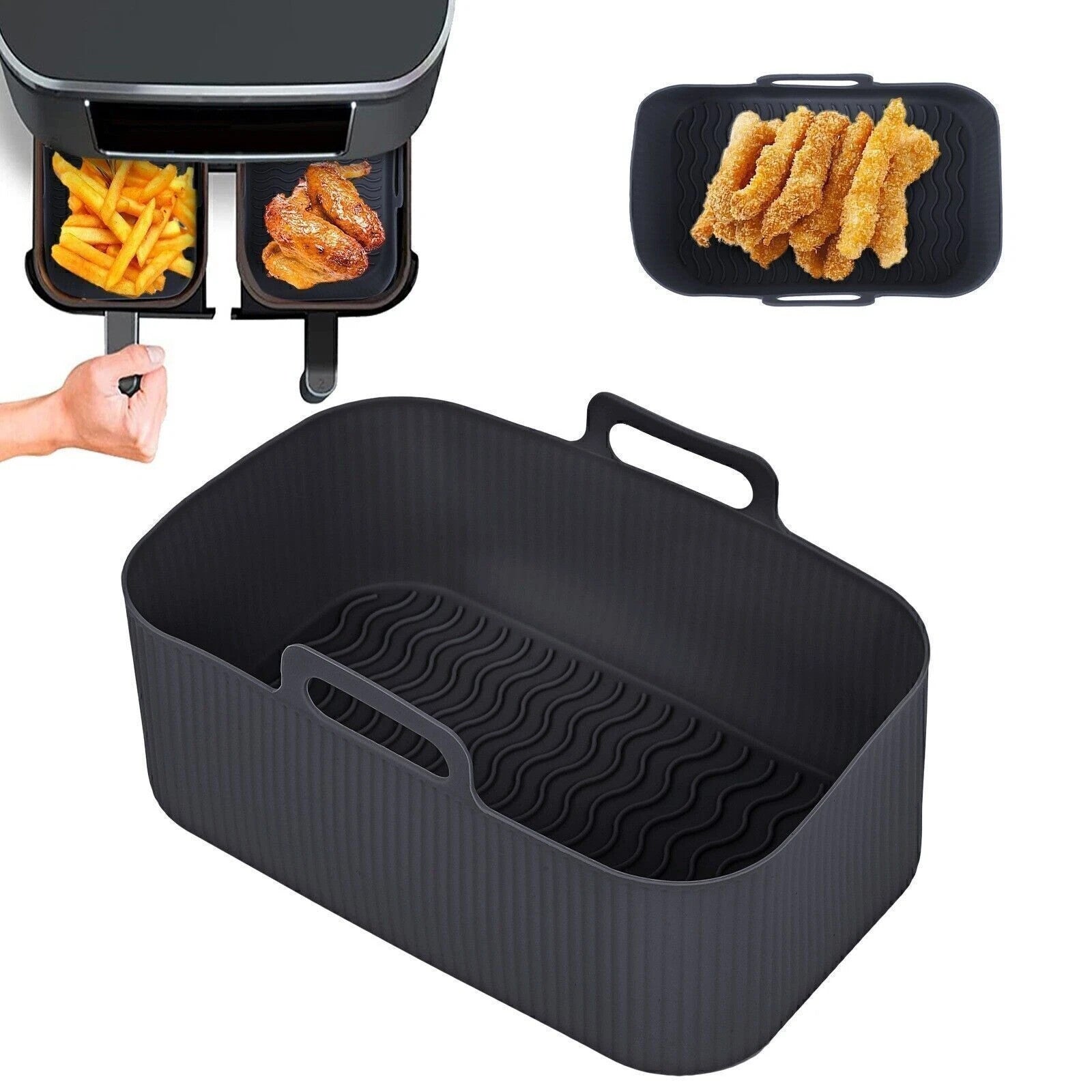 2x Air Fryer Silicone Pot Rectangle Bac de cuisson Liners de panier Insert
