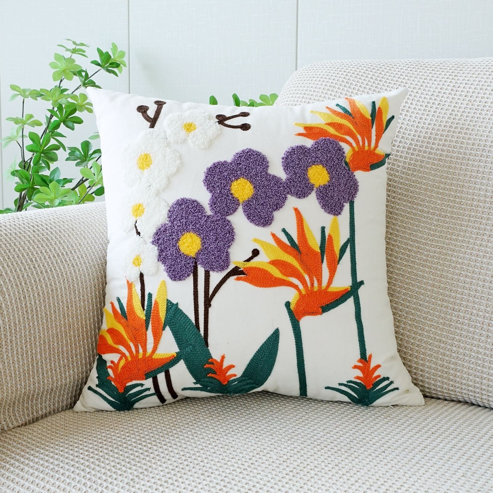 Coussin floral brodé de style pastoral pour canapé salon