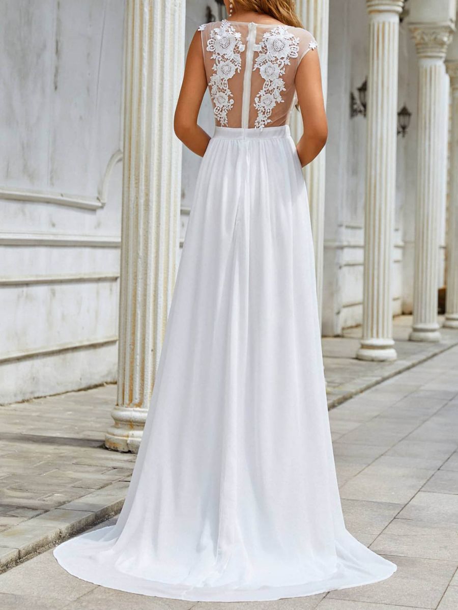 Mousseline Dentelle Trailing Mariage Grande robe à balançoire