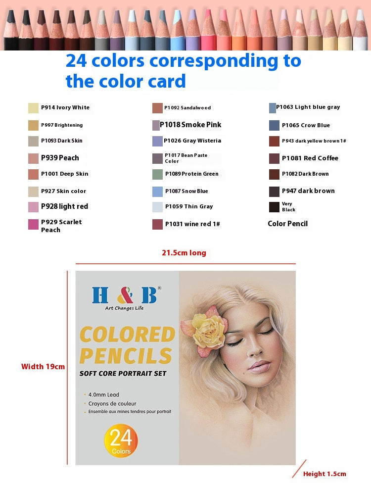 Peinture 24-couleur Stylo de couleur de peau peint à la main Portrait Couleur crayon fournitures d'art huileux