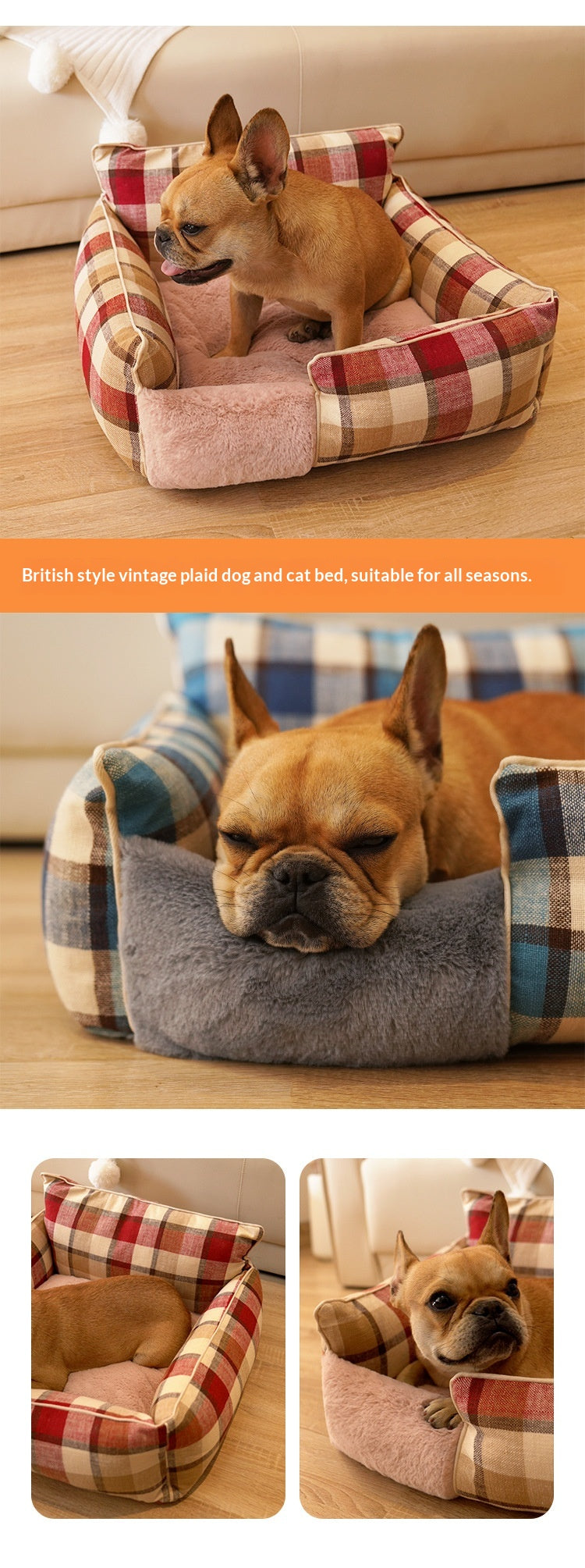 Lit pour animaux de compagnie lavable en toute saison Retro Plaid