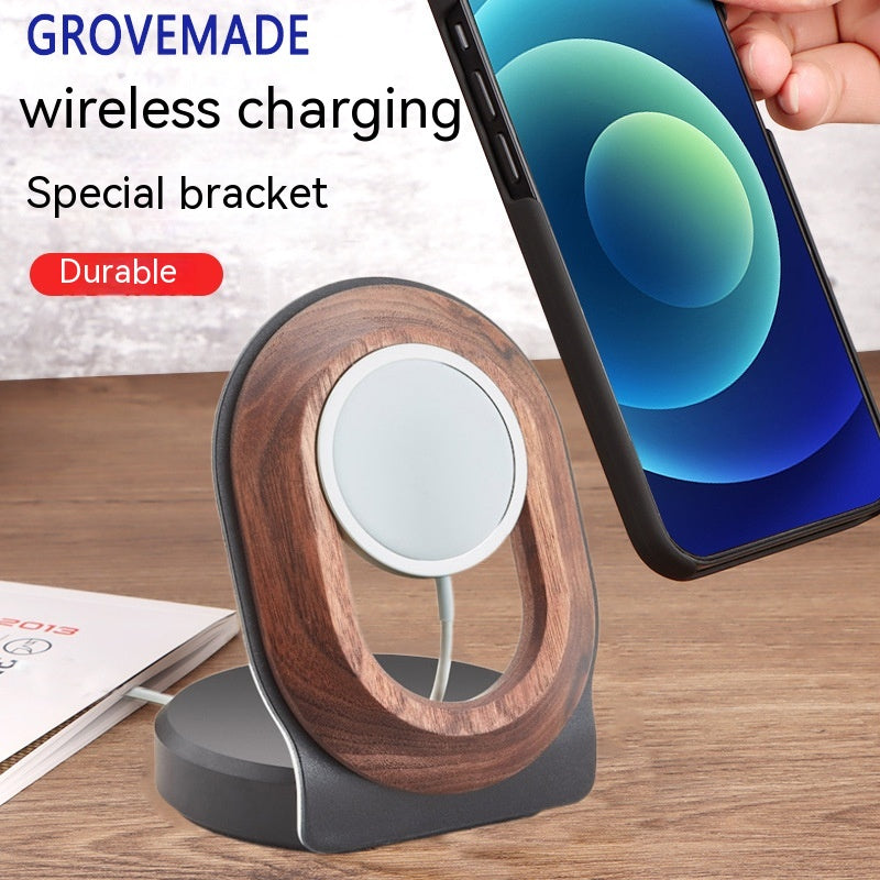 Noyer Magsafe Support de charge magnétique sans fil Téléphone mobile Base en bois massif