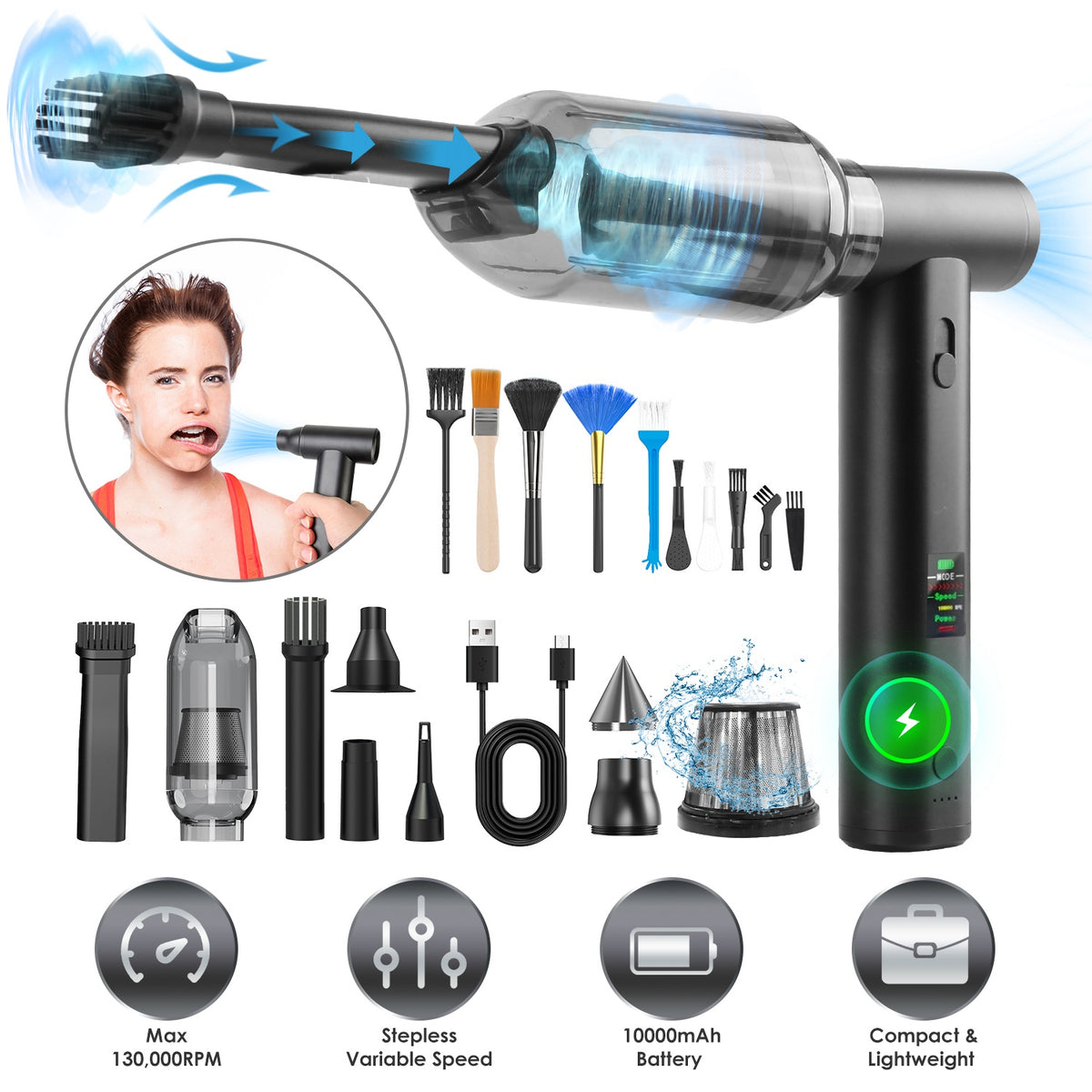 Moteur à air comprimé de type Pro sans brosse 130000RPM Vitesse variable sans marche 1WmAh Bat