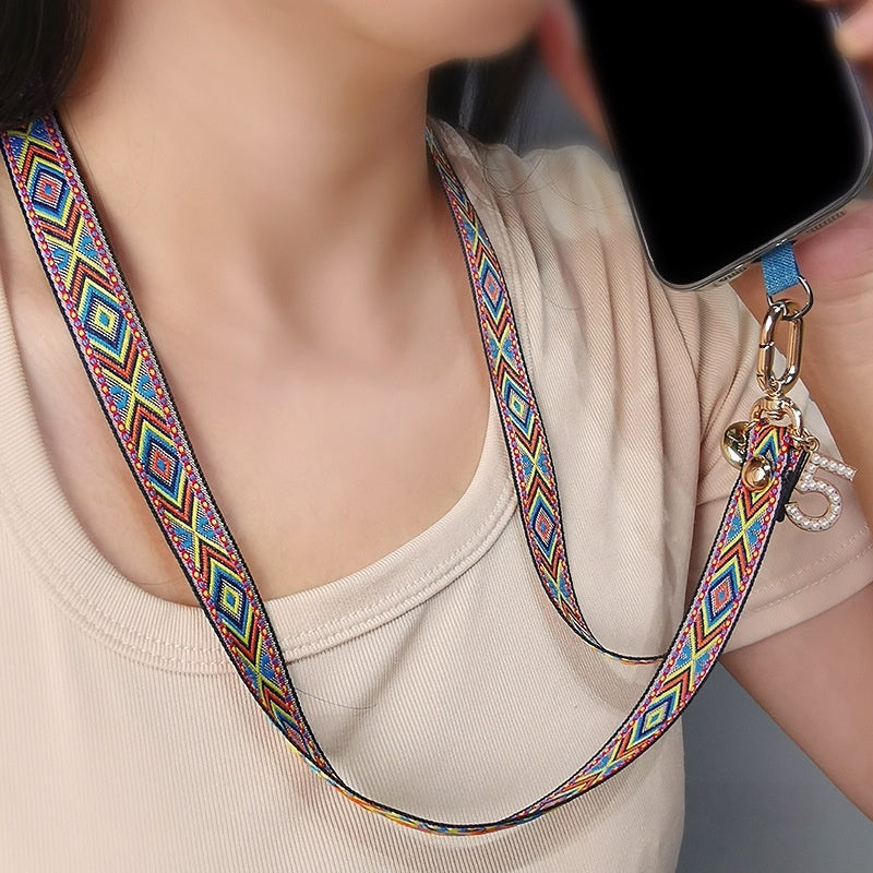 Retro motif brodé tressé robuste anti-persure Lanyard pour téléphones