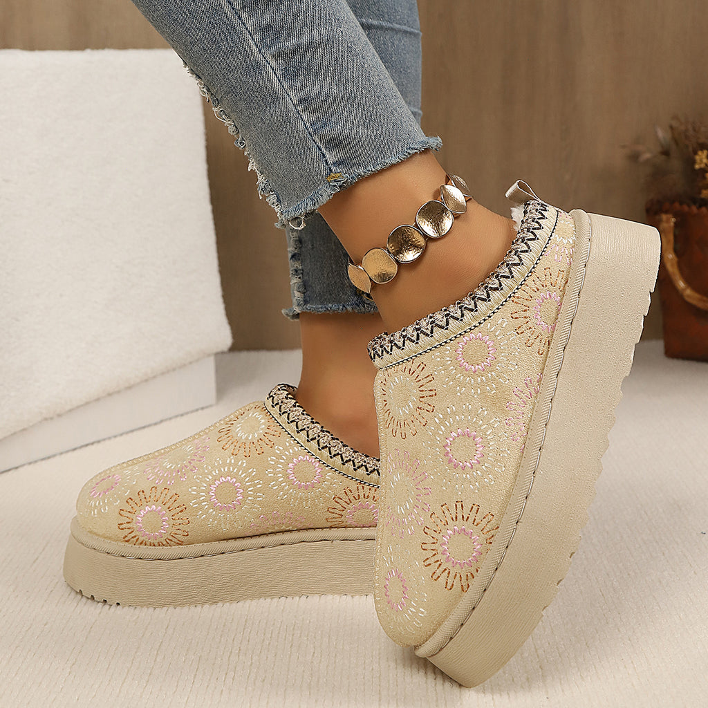 Femmes Chaussures de coton Flèche doublée épais Bottes rembourrées Plus Taille Style ethnique Bottes de neige