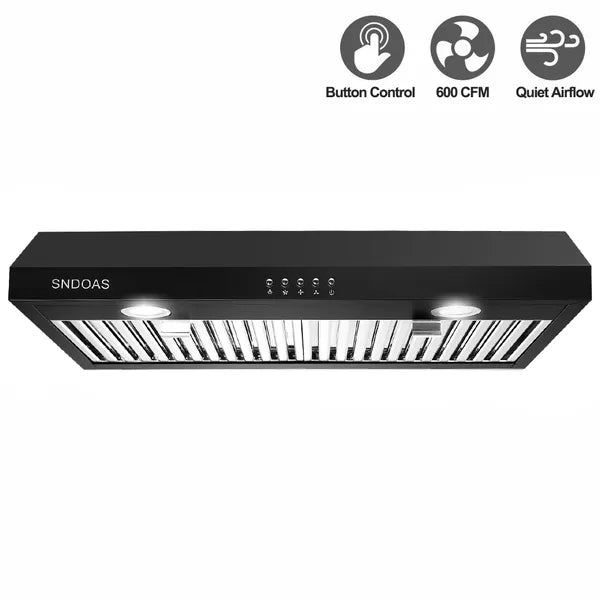 Hotte de cuisine sous cabinet de 30 pouces 3-Speed 600CFM Évent W/EDS Argent/Noir