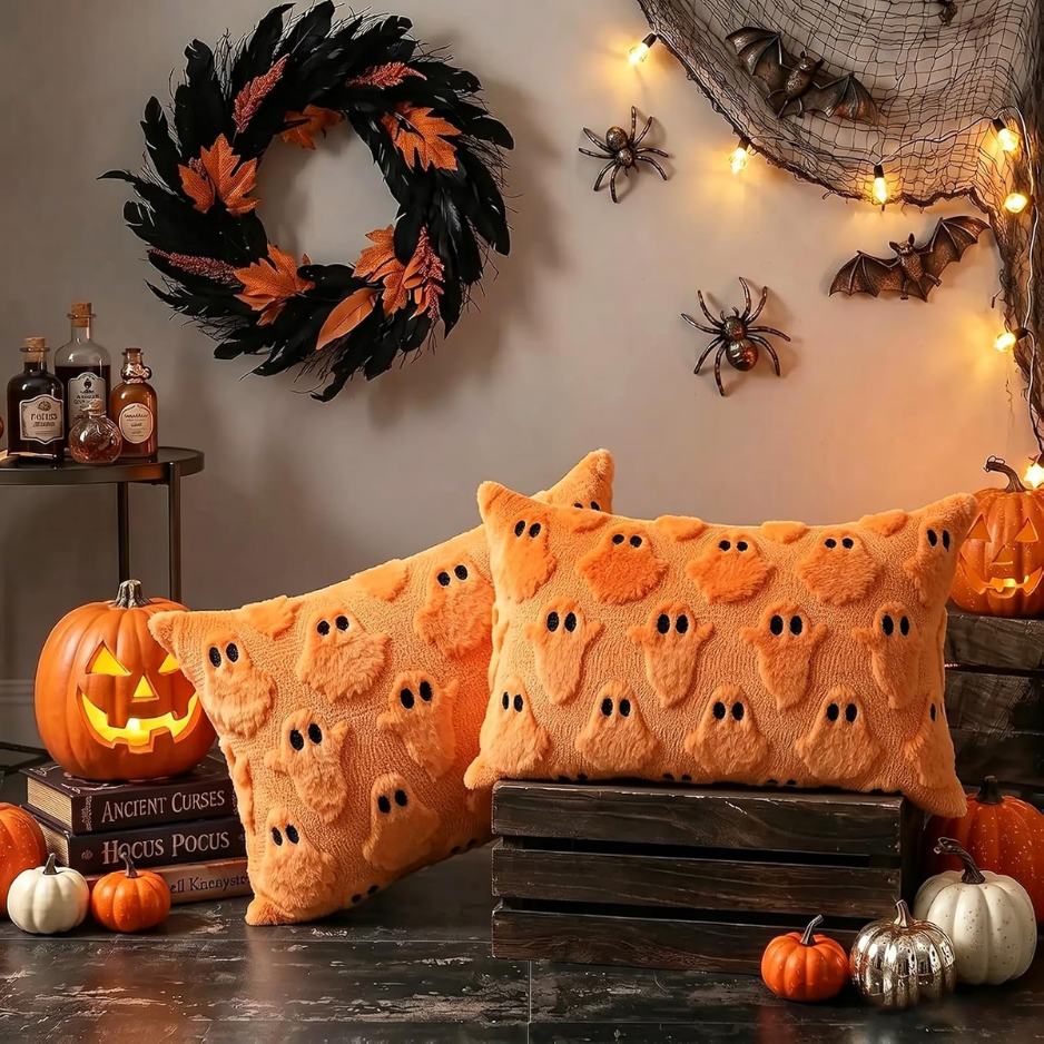 CJSAH98CWGYXHalloween Décorations Couvertures d'oreillers fantômes 12x20 Ensemble de 2 Orange