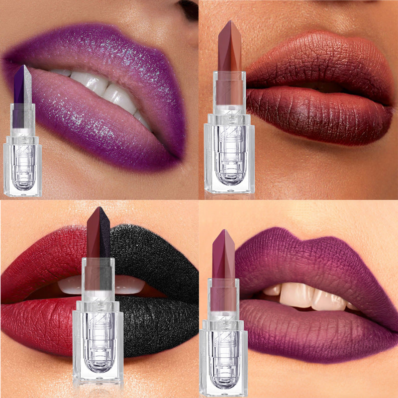 Soft-matte, Dual-tone, 2-en-1 Matt Longwear Mud à lèvres avec un perlé, irisé, et velours