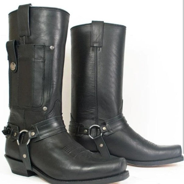 Bottes pour hommes en cuir haute talon de chevalier brodée