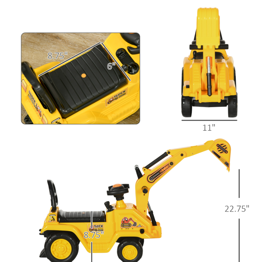 3-en-1 Roulez sur le scooter digger d'excavateur et le chariot de traction
