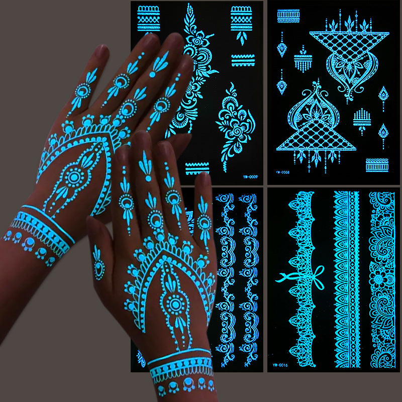 Stickers Tattoo Glow In The Dark Henna Intricate Dentelle Hand & Arm Designs pour Halloween Chr