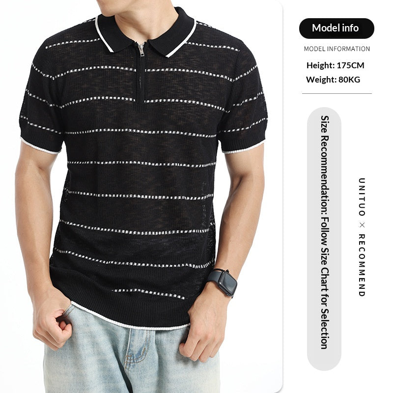 Vieux style d'argent hommes rayé de glace Polo tricot