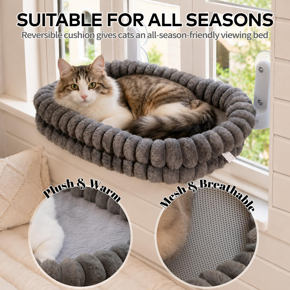 Perche de fenêtre de chat Cloud pour les chats intérieurs Hamac lit pliable Coussin réversible amovible W