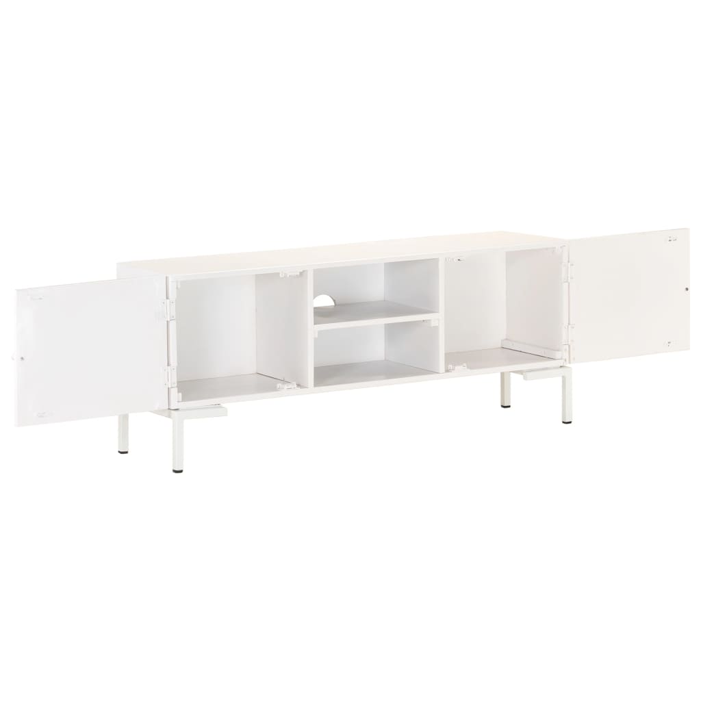 Armoire TV, blanc, 115x30x46 cm, bois de mangue massif