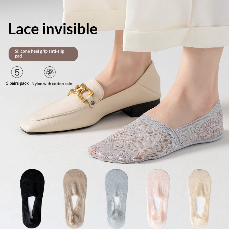 Femmes Été Chaussettes antidérapantes en silicone absorbant la sueur invisible