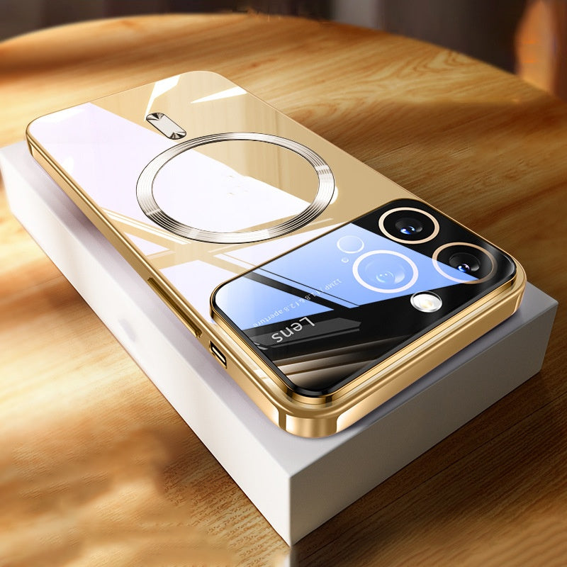 Coque de téléphone Magnetic Transparent Plating Grande fenêtre Silicone Protection Couverture