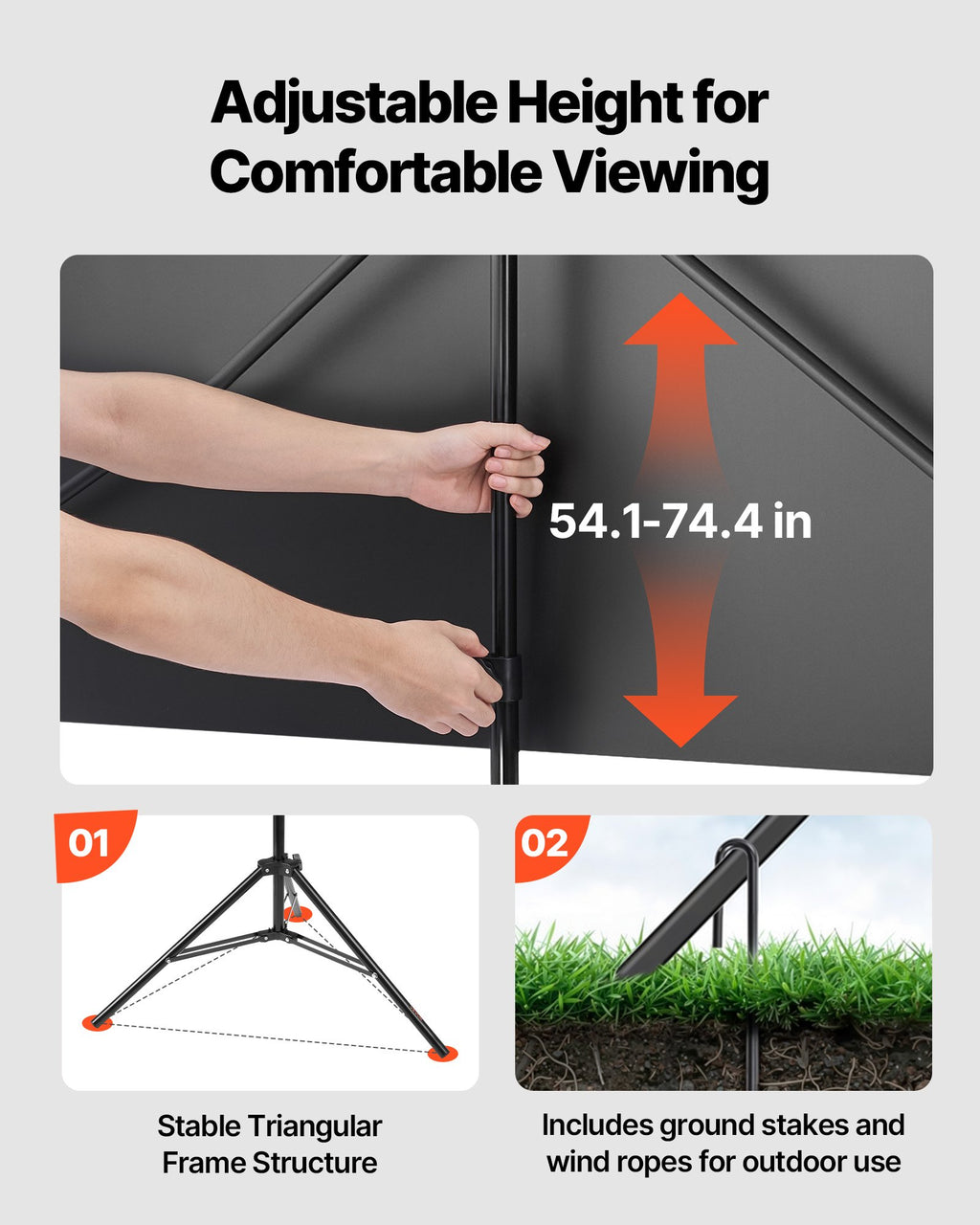 Écran de projecteur trépied avec support 80 pouces 160° large angle 4K HD 16:9 écran