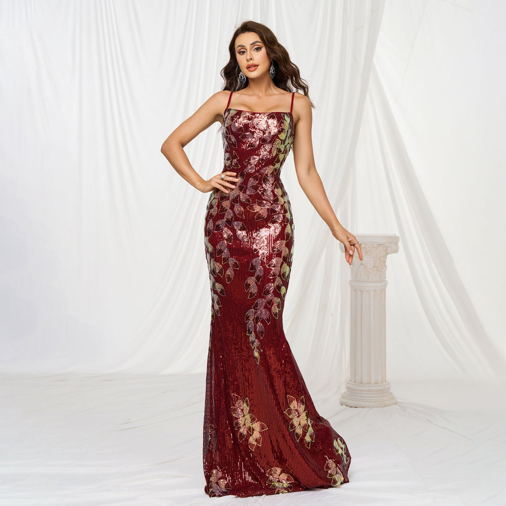 Sequin fishtail evening dress
