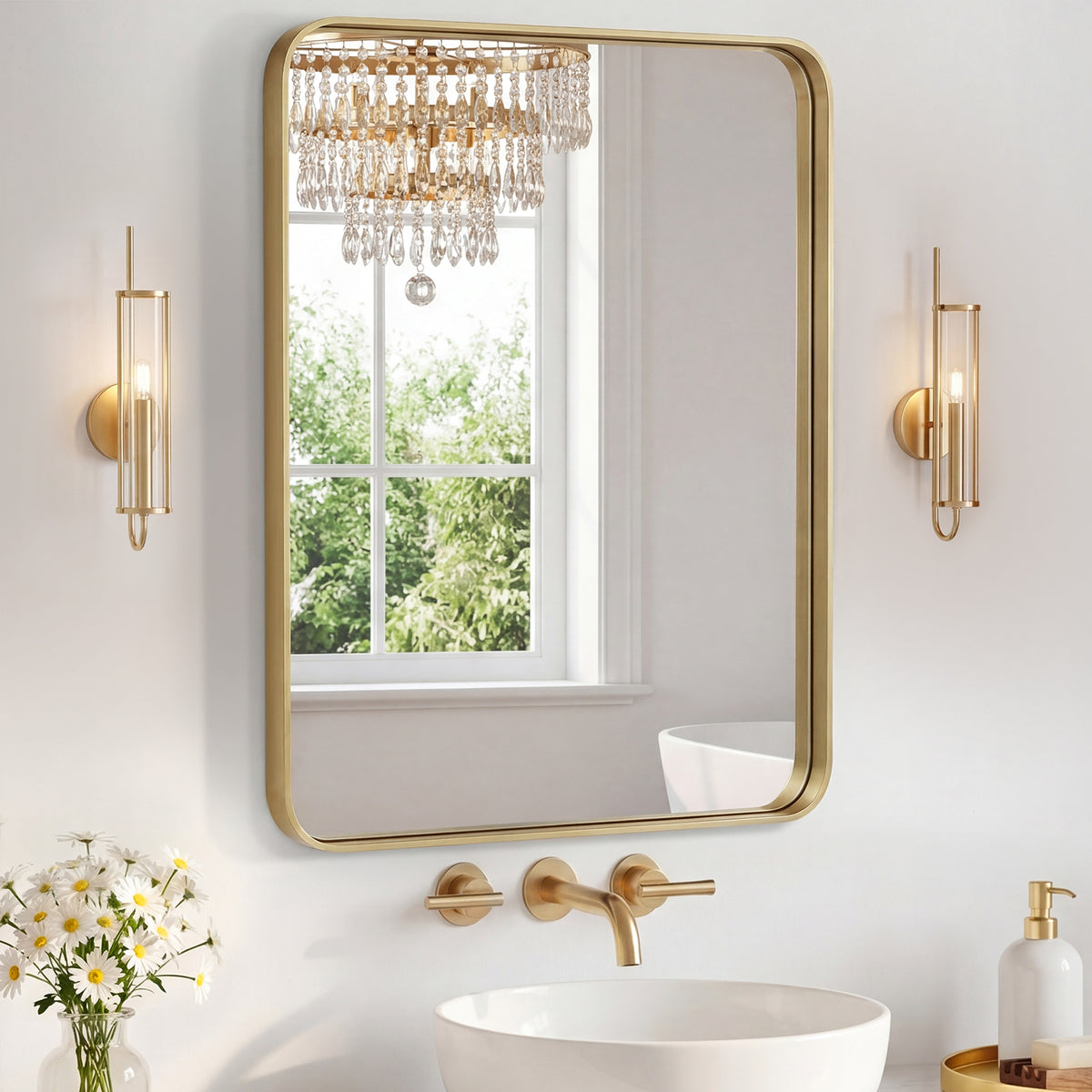 Miroir mural avec cadre en métal rectangulaire