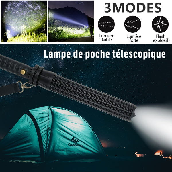 Lampe de poche LED rechargeable USB Retractable Torche 3 Mode Zoomable lumière de sécurité extérieur F