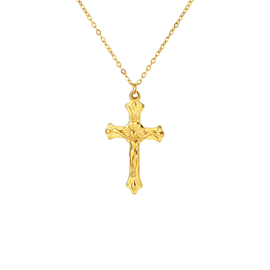 Trendy Brand European American Titanium Steel Cross Collier Non Tarnish Retro Minimalist