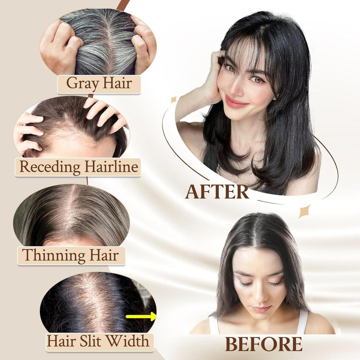 Wig Women's Natural Lightweight Breathable Cover Cheveux Gris Invisibles
