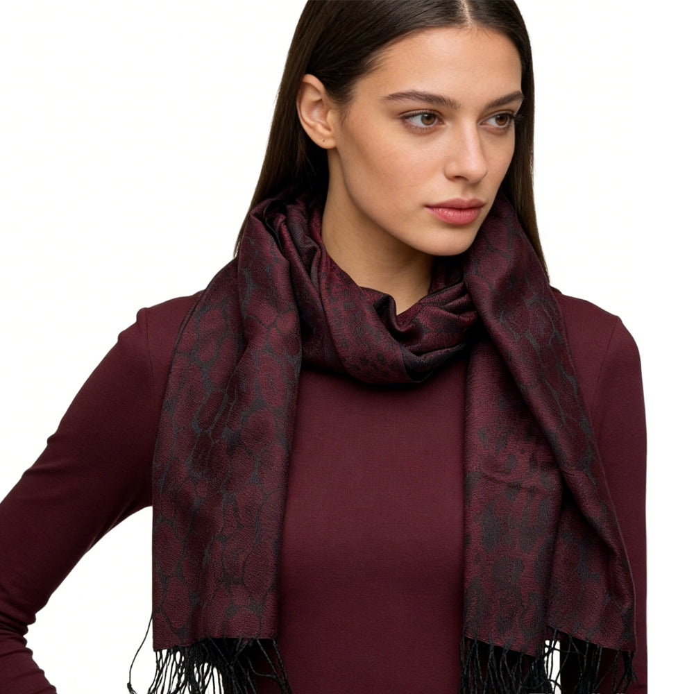 2pcs Floral Romantique Jacquard Florals Sur Vivid Magenta longue écharpe