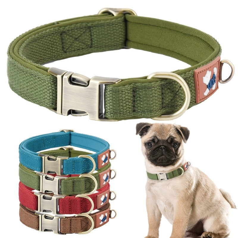 Webbing Dog Collar with Cotton Space Lining Adjustable Collar