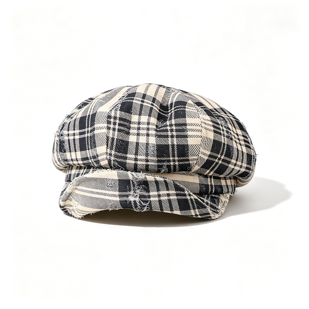 Retro Checkered Brushed Octagonal Newsboy Hat - Version coréenne. De style antique vérifié donc