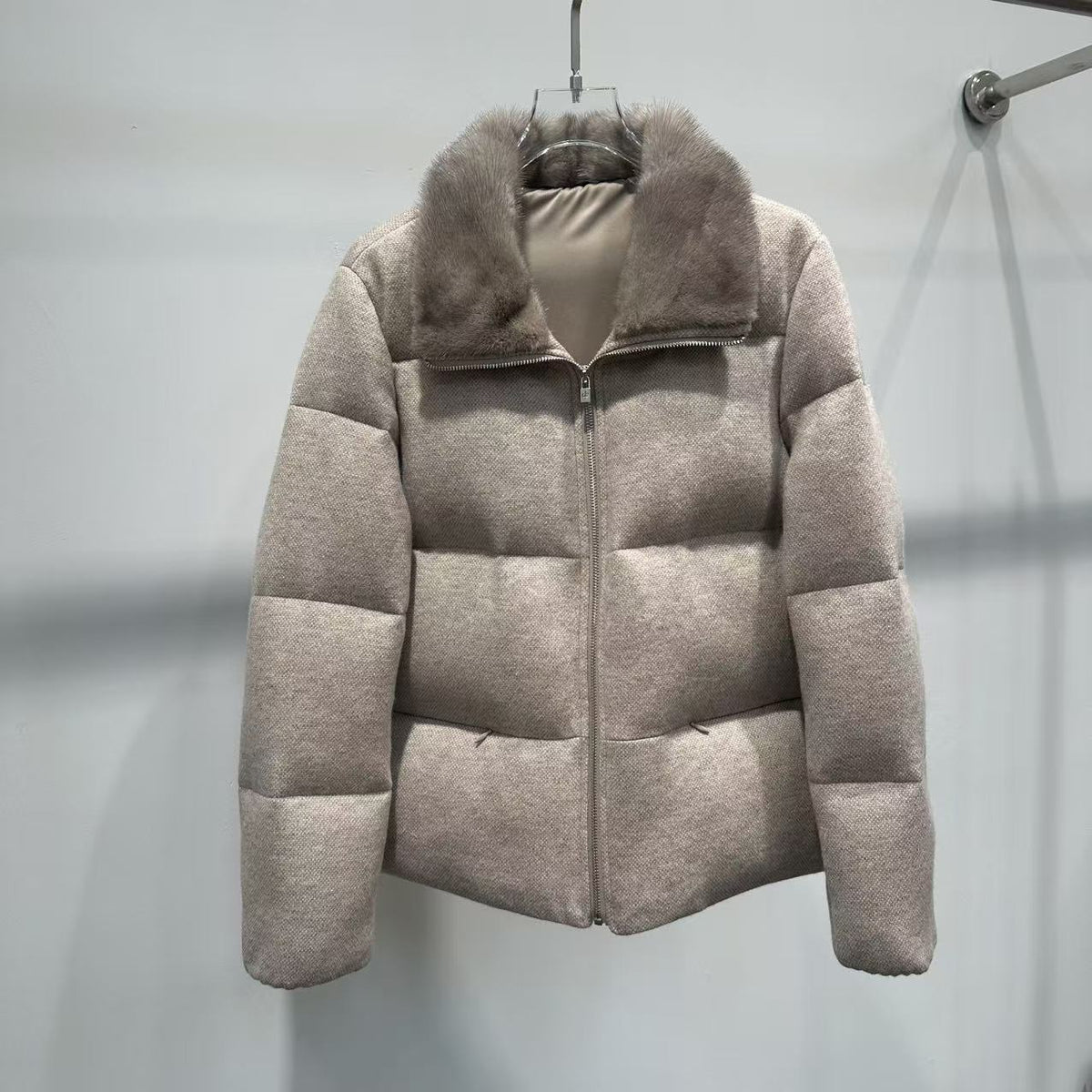Veste puffer en fourrure et en oie