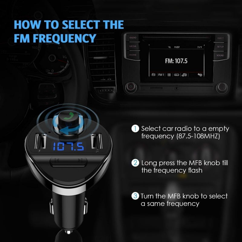 Voiture Bluetooth T20 Emetteur FM sans mains Chargeur de téléphone MP3