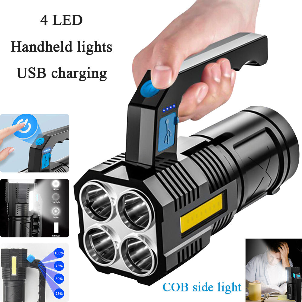 USB Rechargeable LED Flashlight COB Spotlight Torch Camping High Beam Emergency Light The