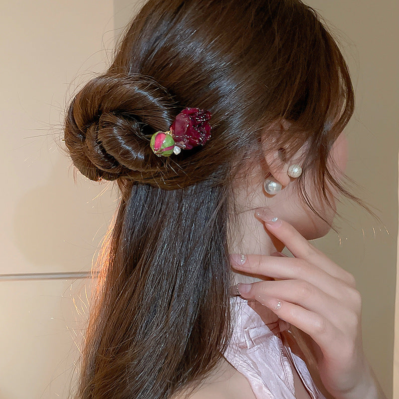 Rétro Rose Pearl Épin à cheveux de style chinois