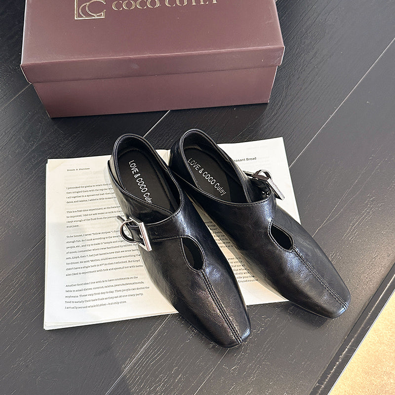 Boucle de ceinture d'orteil carrée de printemps pour femmes Hauteur invisible Augmenter Chaussures de robe de coupe profonde