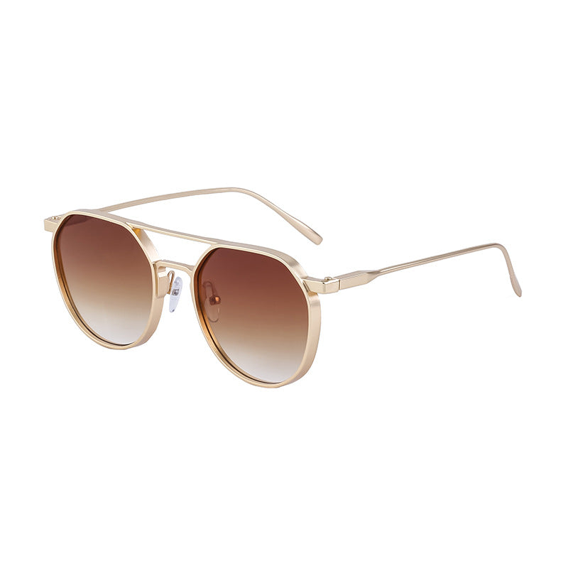 Verres de cadre ovale rétro Lunettes de soleil Aviateur double faisceau en métal
