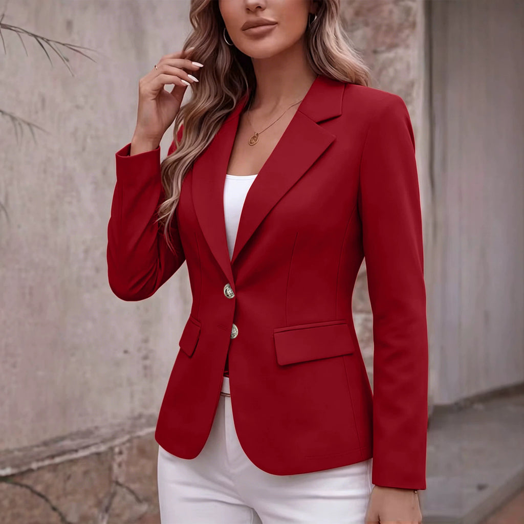 Notch-lapel à deux boutons Flap-pocket manches longues Petite Blazer Cardigan Coat