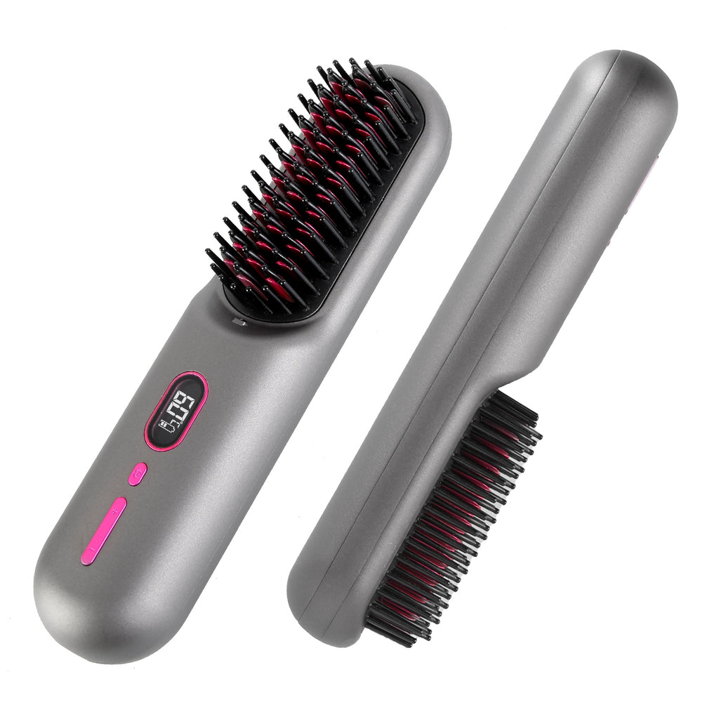 Options Gris-Noir -- 1Pc sans fil Négatif brosse de lisseur de cheveux Ion rechargeable Mini