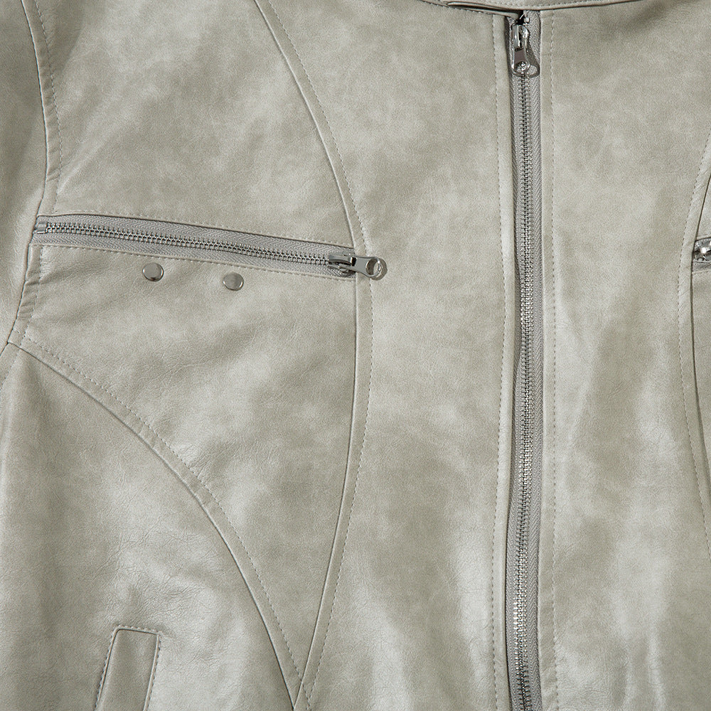 Lettre brodée pour hommes Veste en cuir souple