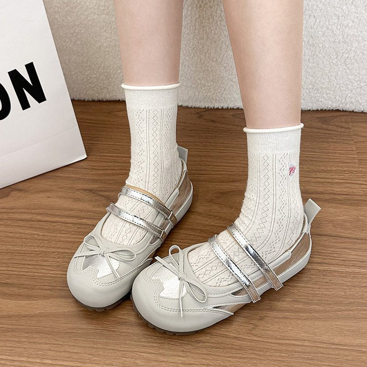Femmes Sweet Bow Knot Double Strap Mary Jane Flats