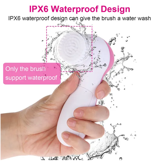 Brosse de nettoyage faciale Brosse de nettoyage du visage imperméable avec 5 têtes de brosse