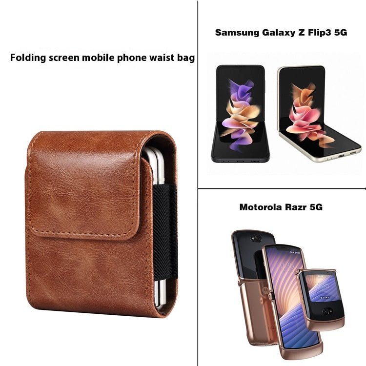 Applicable Flip Screen Mobile Phone Bag Suspendre Cuir Perforant Sac de pliage